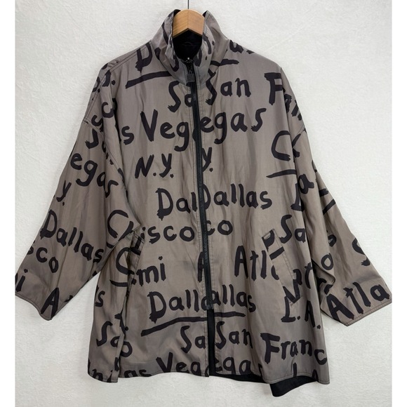 Mycra Pac Jackets & Blazers - Mycra Pac Now Raincoat Jacket City Print US 1X Brown Black Reversible Full Zip